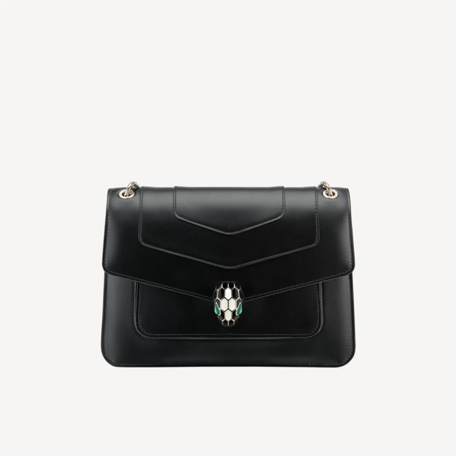 BVLGARI Serpenti Forever Black Leather Shoulder Bag for Women