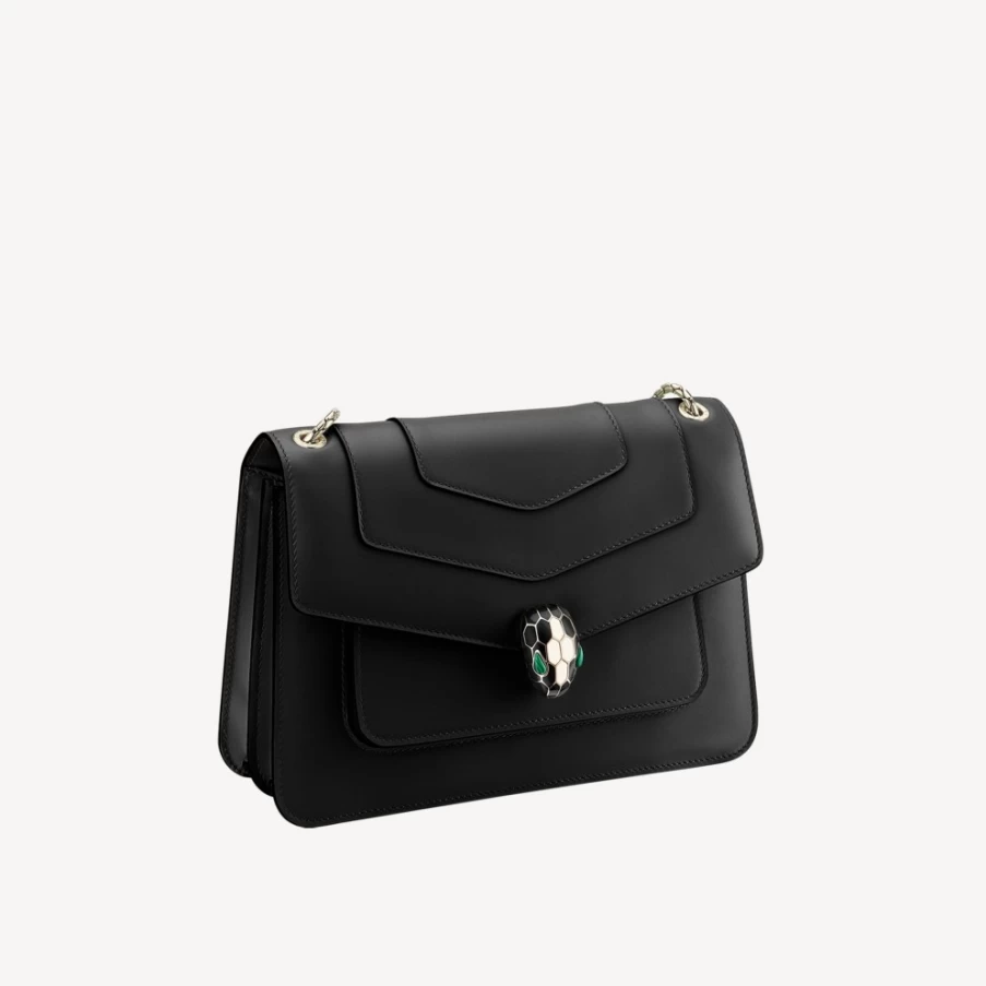 BVLGARI Serpenti Forever Black Leather Shoulder Bag for Women
