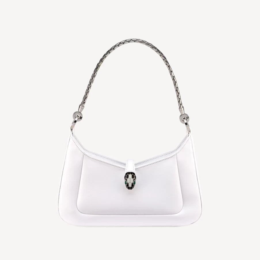 BVLGARI Serpenti Baia White Shoulder Bag for Women | Luxury Designer Handbag