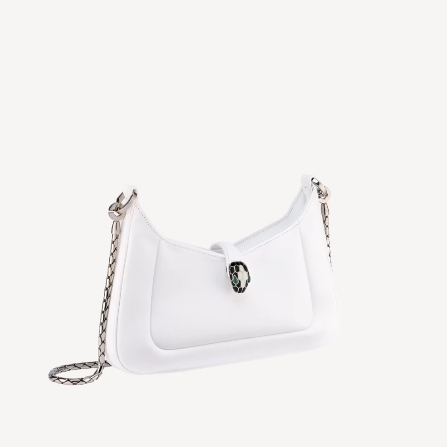 BVLGARI Serpenti Baia White Shoulder Bag for Women | Luxury Designer Handbag