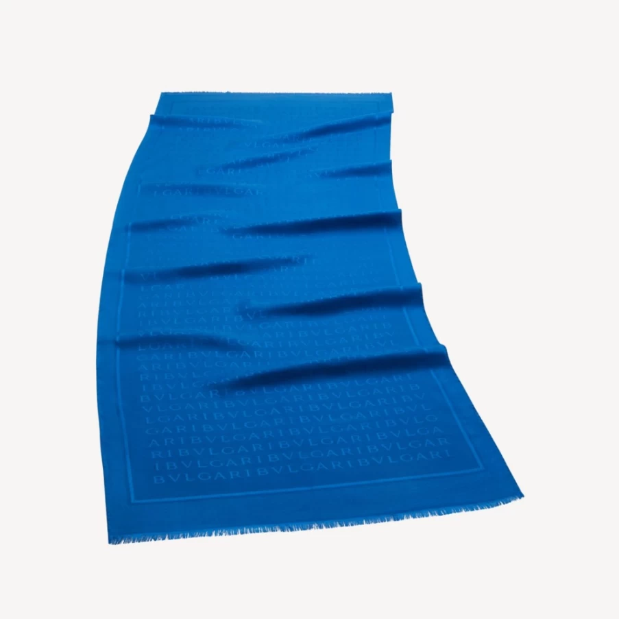 BVLGARI Women's Blue Logomania Stole Luxury Silk Scarf