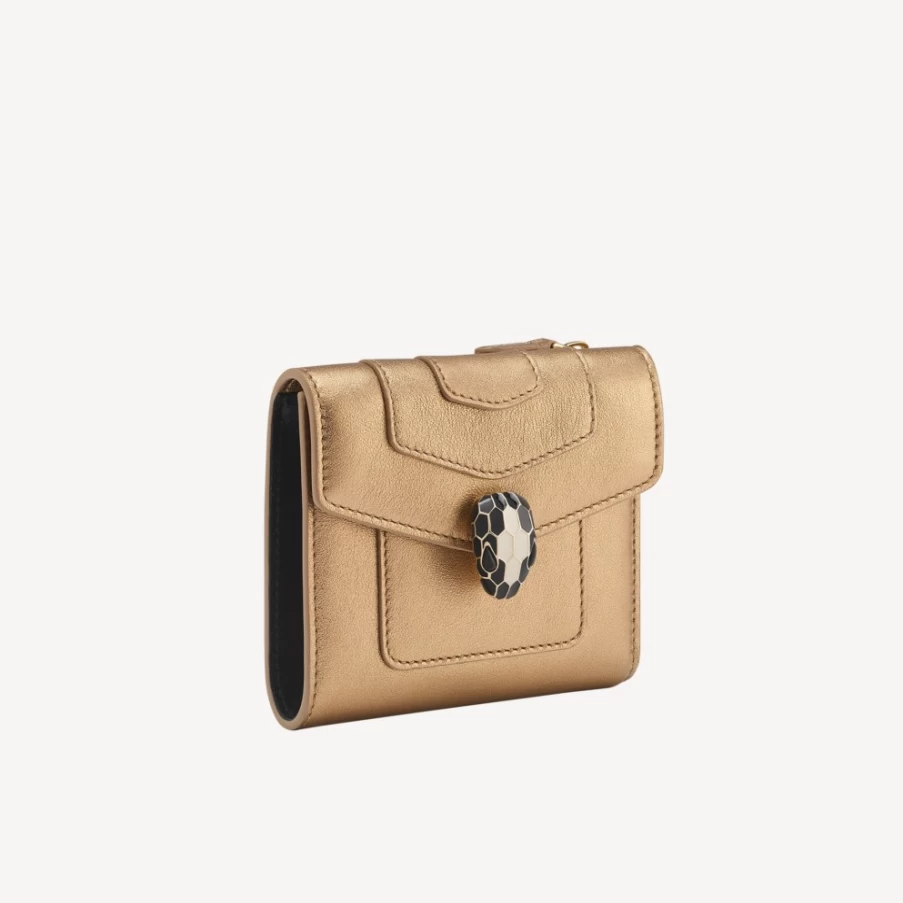 BVLGARI Serpenti Forever Gold Trifold Wallet for Women