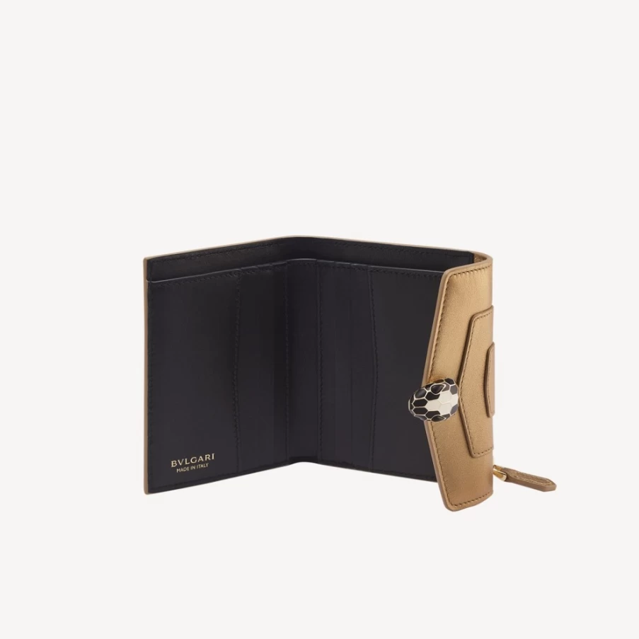 BVLGARI Serpenti Forever Gold Trifold Wallet for Women