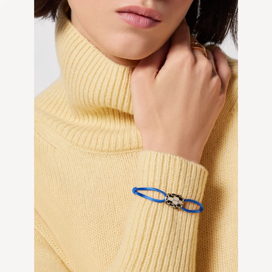 BVLGARI Serpenti Forever Blue Leather Bracelet for Women | Luxury Snake Design