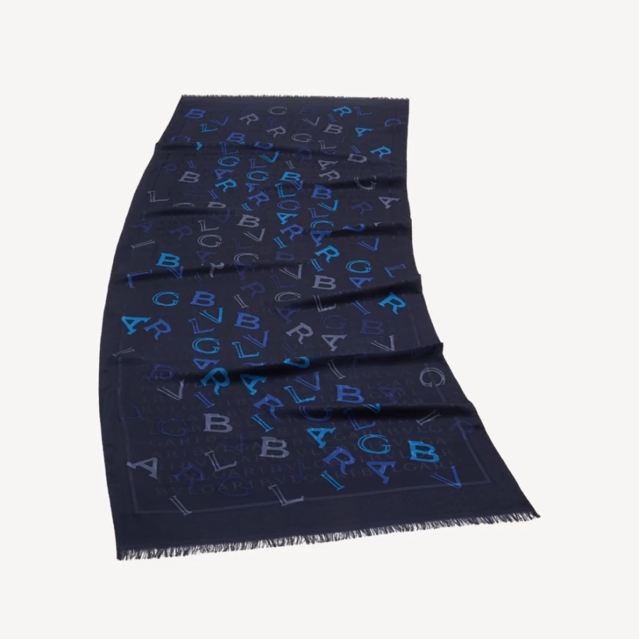 BVLGARI Women's Blue Logomania Stole - Luxury Cashmere Scarf