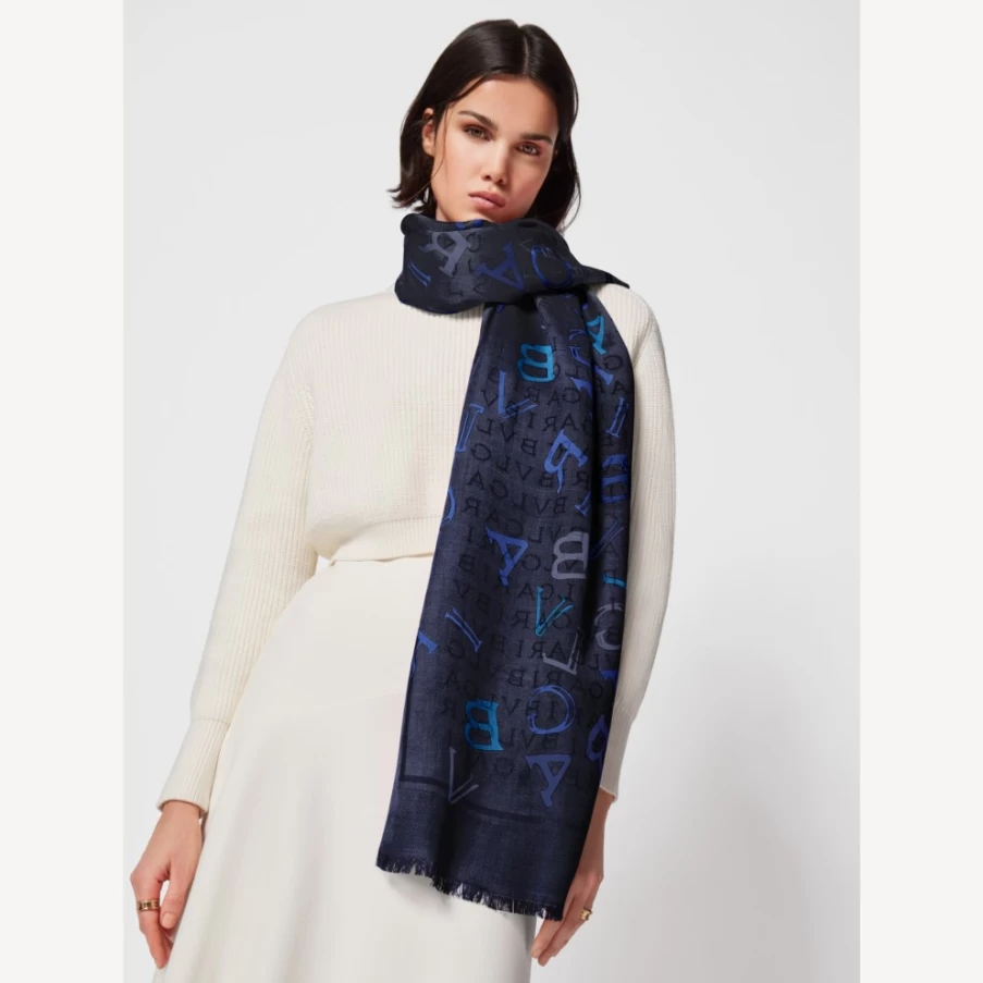 BVLGARI Women's Blue Logomania Stole - Luxury Cashmere Scarf
