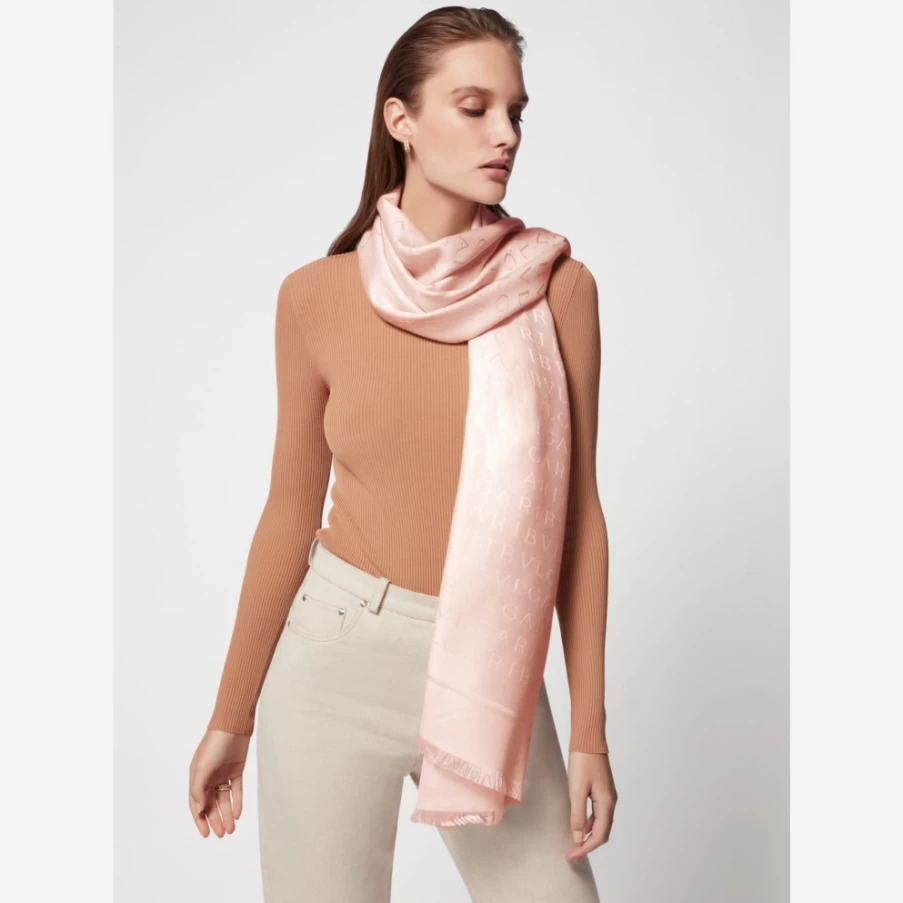 BVLGARI Women's Pink Logomania Stole Luxury Silk Scarf