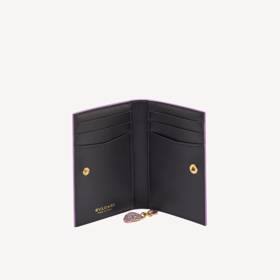 BVLGARI Serpenti Forever Purple Leather Card Holder for Women