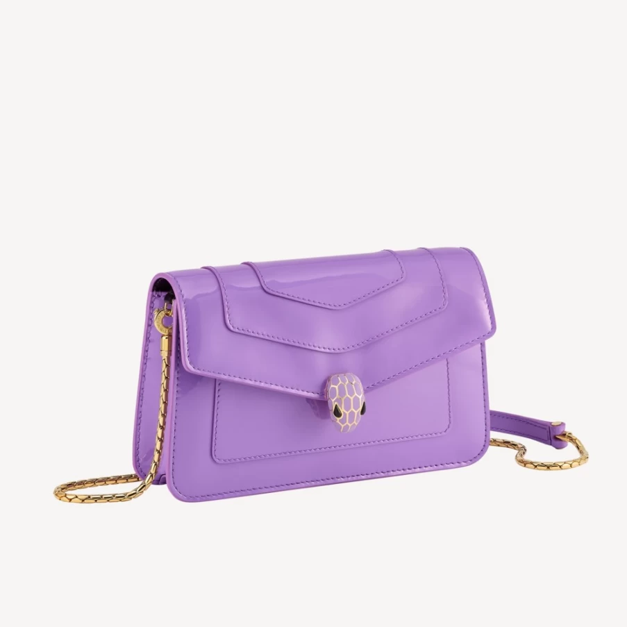 BVLGARI Serpenti Forever Purple Chain Wallet for Women | Luxury Leather Crossbody Bag