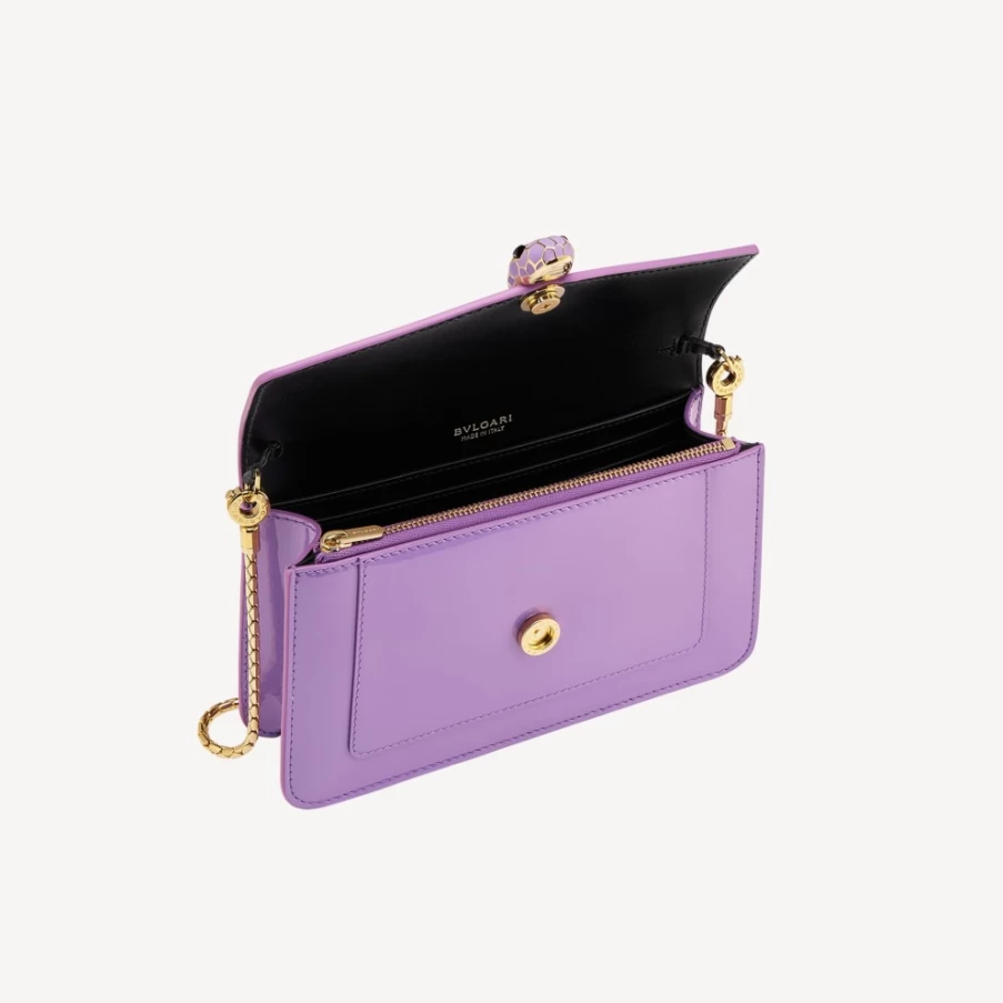 BVLGARI Serpenti Forever Purple Chain Wallet for Women | Luxury Leather Crossbody Bag