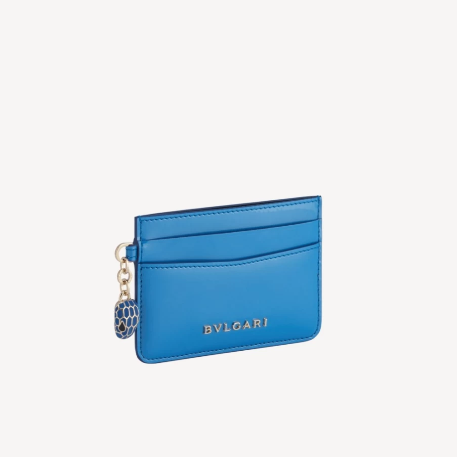 BVLGARI Serpenti Forever Blue Leather Card Holder for Women