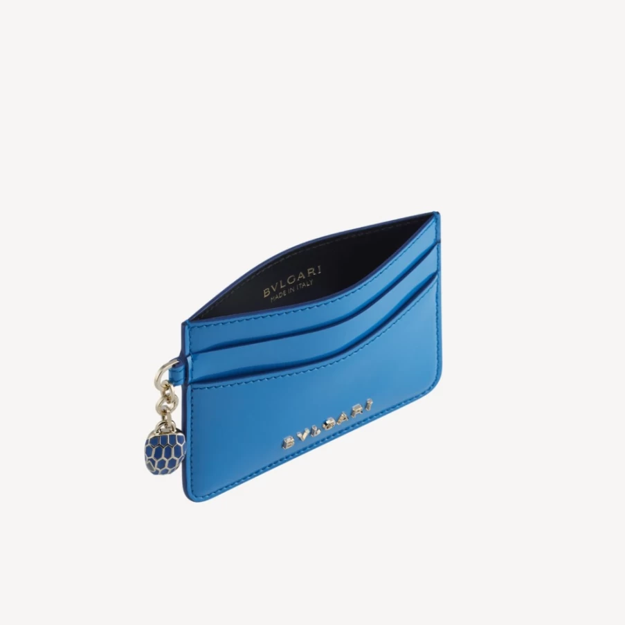 BVLGARI Serpenti Forever Blue Leather Card Holder for Women