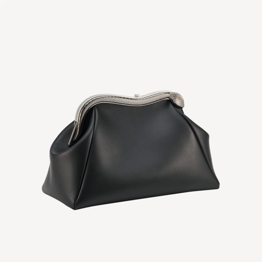 BVLGARI Black Serpentine Pouch for Women | Luxury Leather Clutch