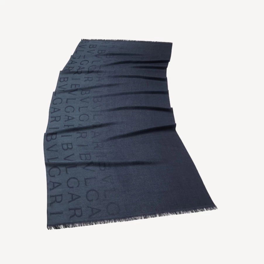 BVLGARI Women's Blue Logomania Stole Luxury Silk Scarf