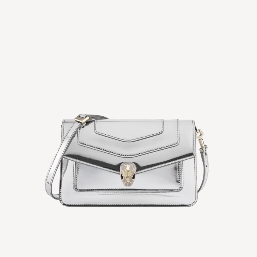 BVLGARI Serpenti Forever East-West Shoulder Bag for Women in Silver | Luxury Designer Handbag
