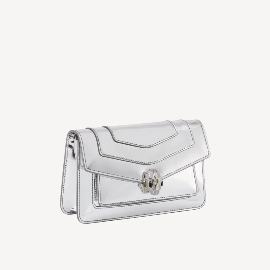 BVLGARI Serpenti Forever East-West Shoulder Bag for Women in Silver | Luxury Designer Handbag