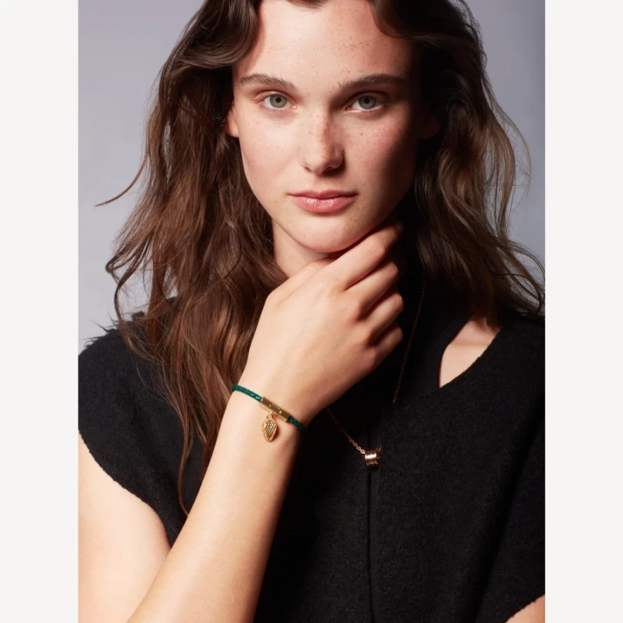 BVLGARI Serpenti Forever Green Leather Bracelet for Women