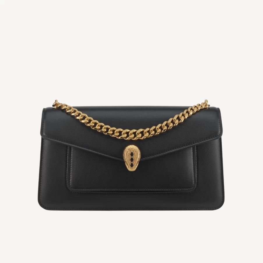 BVLGARI Serpenti Black East-West Maxi Chain Shoulder Bag for Women