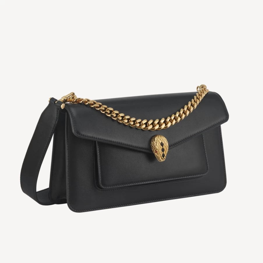 BVLGARI Serpenti Black East-West Maxi Chain Shoulder Bag for Women