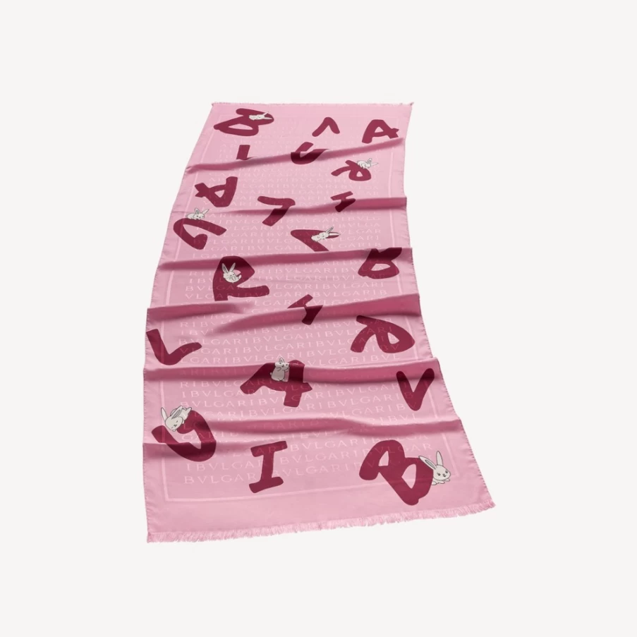 BVLGARI Women's Pink Logomania Stole - Luxury Silk Scarf Wrap
