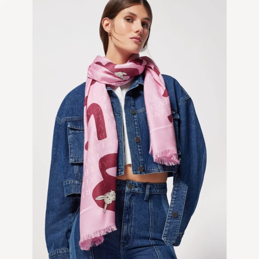 BVLGARI Women's Pink Logomania Stole - Luxury Silk Scarf Wrap