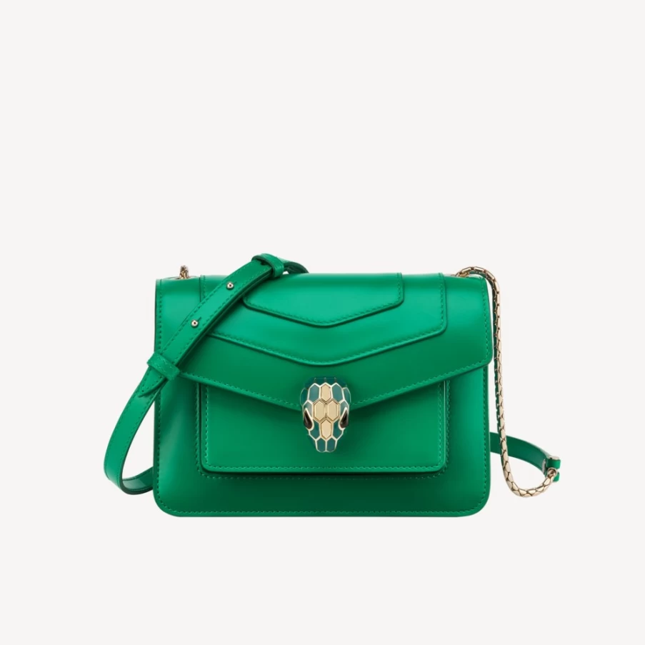 BVLGARI Serpenti Forever Green Crossbody Bag for Women | Luxury Leather Handbag