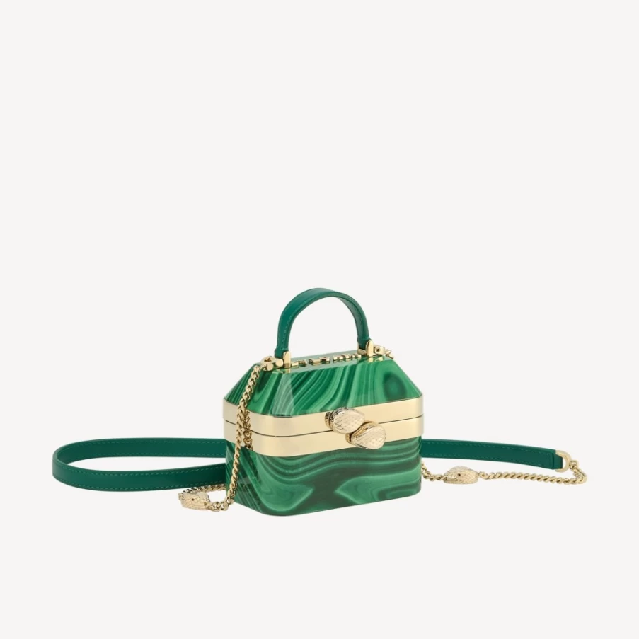 BVLGARI Serpenti Forever Mini Jewelry Box in Green for Women | Luxury Leather Clutch