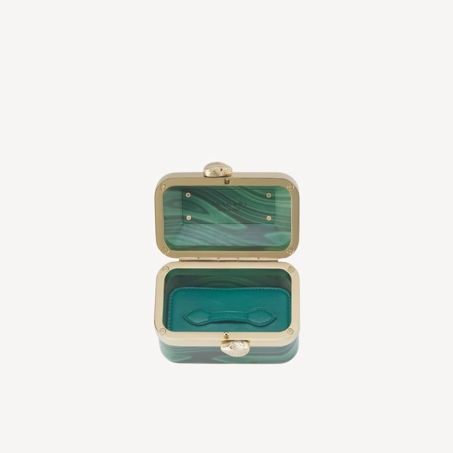 BVLGARI Serpenti Forever Mini Jewelry Box in Green for Women | Luxury Leather Clutch