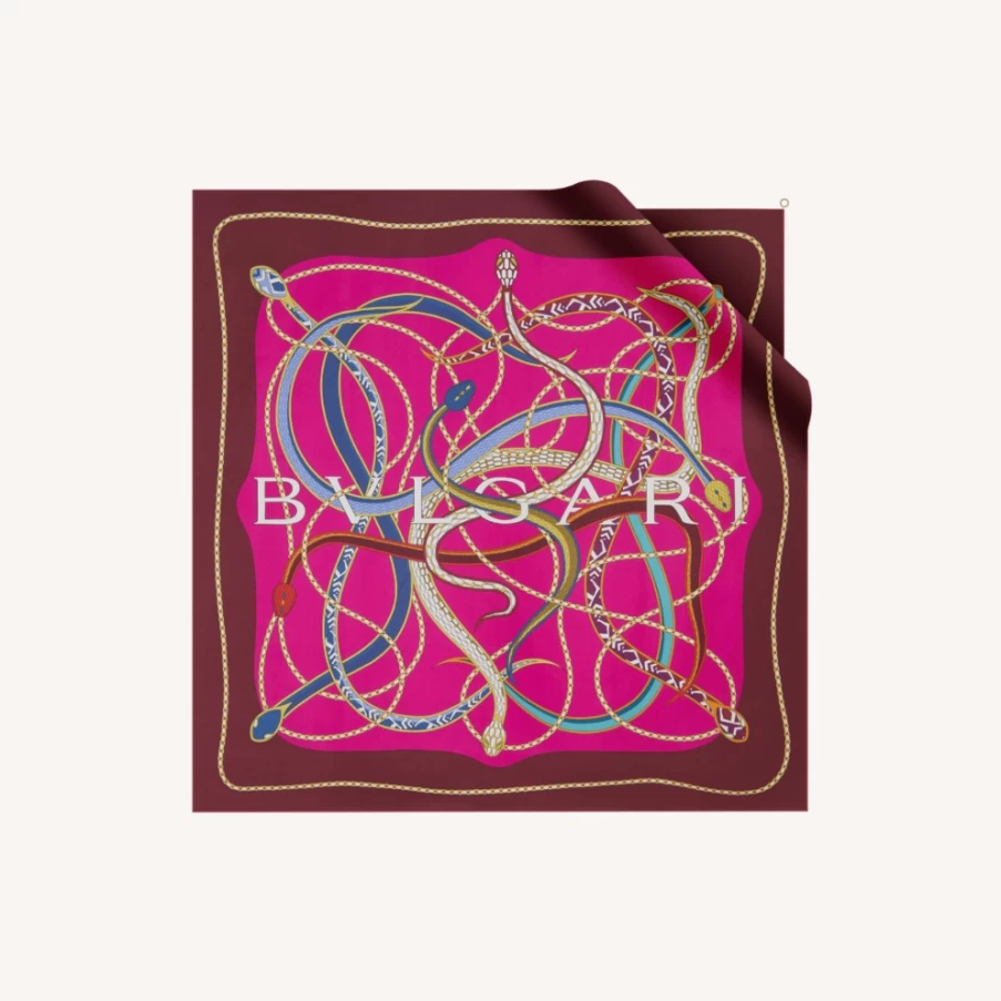 BVLGARI Serpenti 75 Pink Silk Scarf for Women | Luxury Designer Wrap