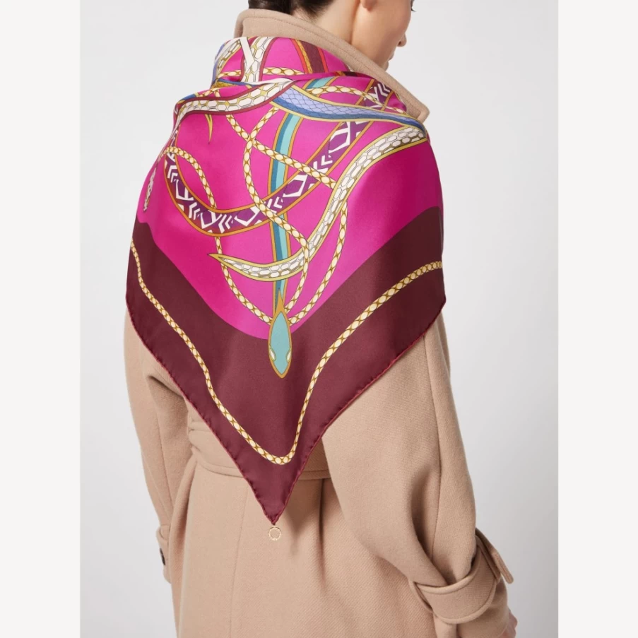 BVLGARI Serpenti 75 Pink Silk Scarf for Women | Luxury Designer Wrap