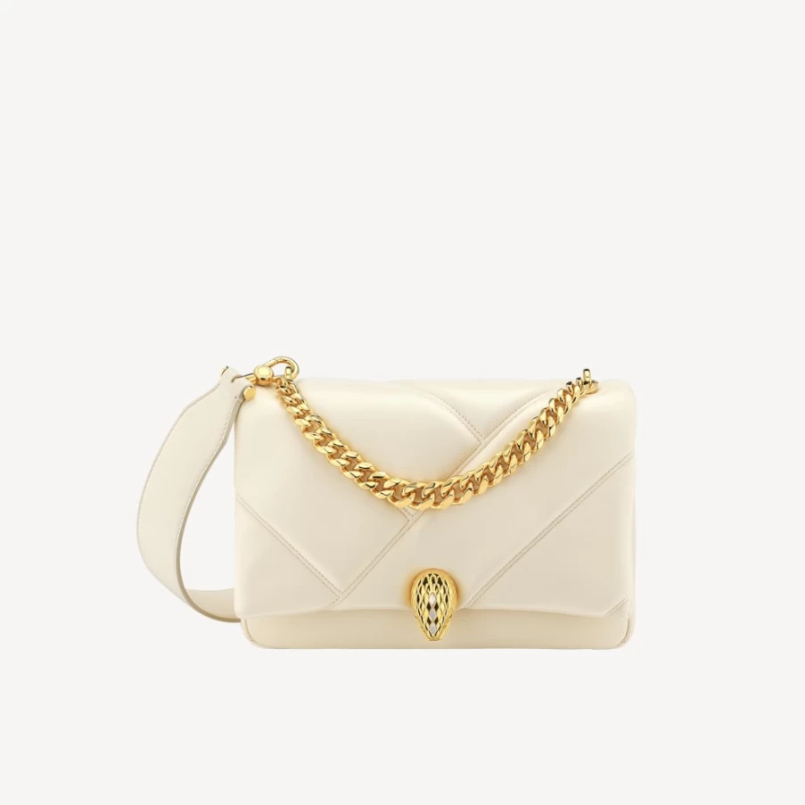 BVLGARI Serpenti Ivory Cabochon Crossbody Bag for Women | Luxury Leather Handbag