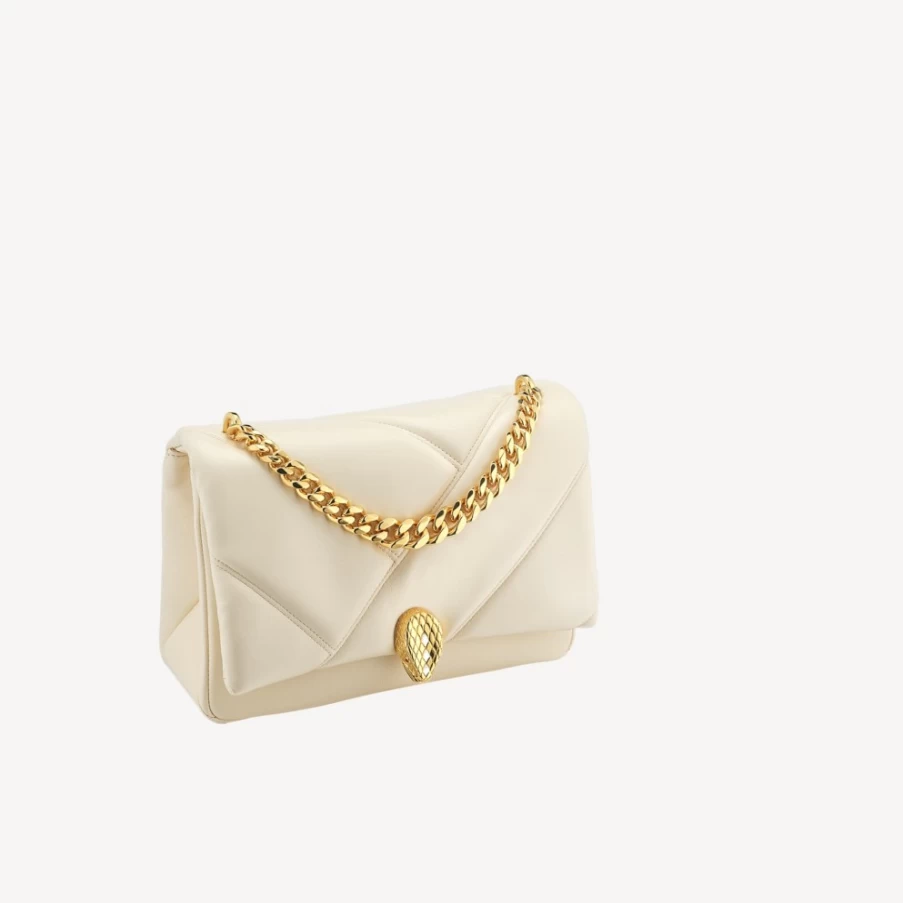 BVLGARI Serpenti Ivory Cabochon Crossbody Bag for Women | Luxury Leather Handbag