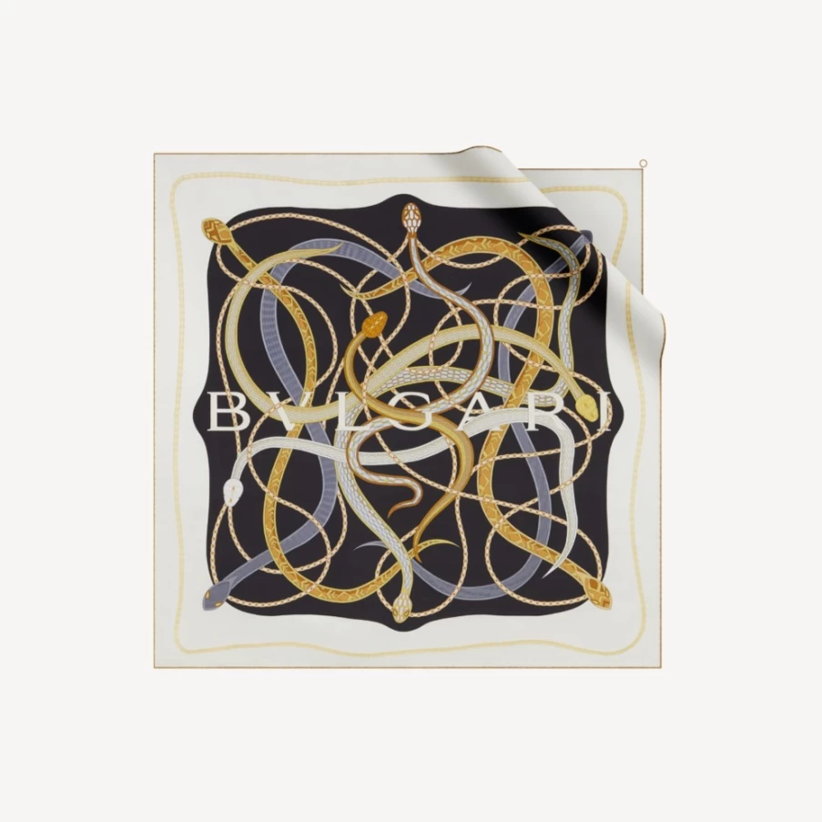 BVLGARI Serpenti 75 Black Silk Scarf for Women | Luxury Designer Wrap