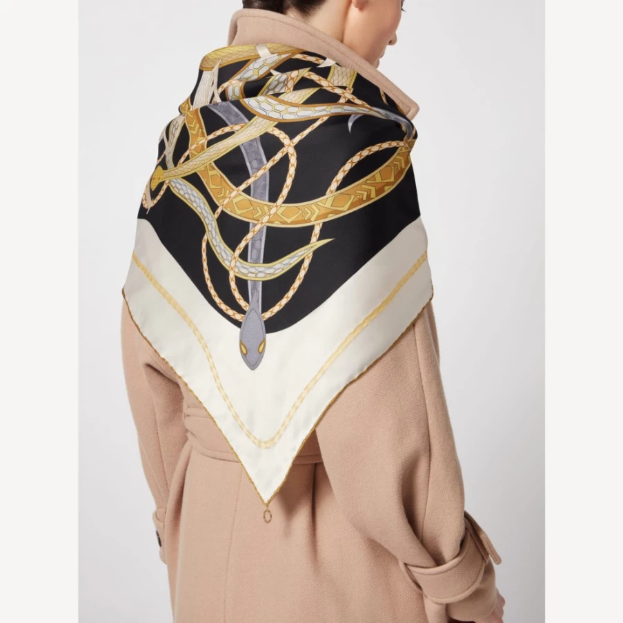 BVLGARI Serpenti 75 Black Silk Scarf for Women | Luxury Designer Wrap