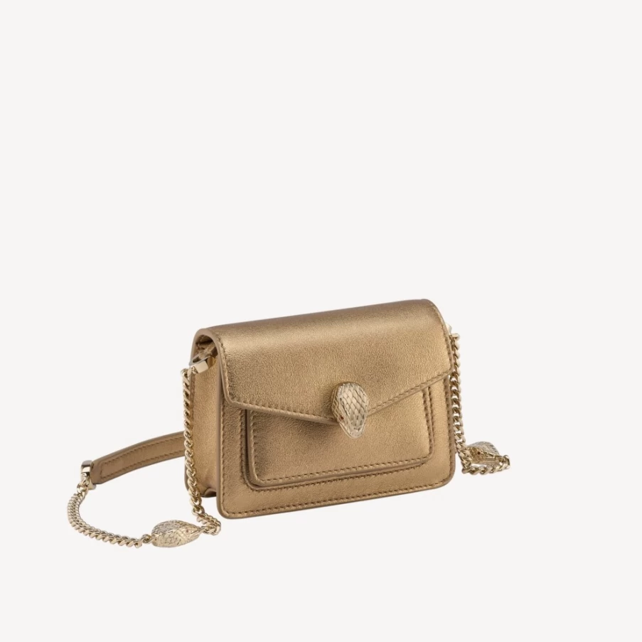 BVLGARI Serpenti Forever Micro Bag in Gold for Women | Luxury Leather Crossbody Purse