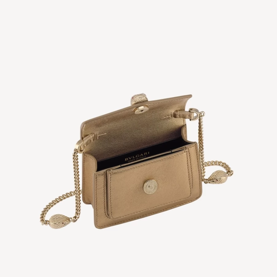 BVLGARI Serpenti Forever Micro Bag in Gold for Women | Luxury Leather Crossbody Purse