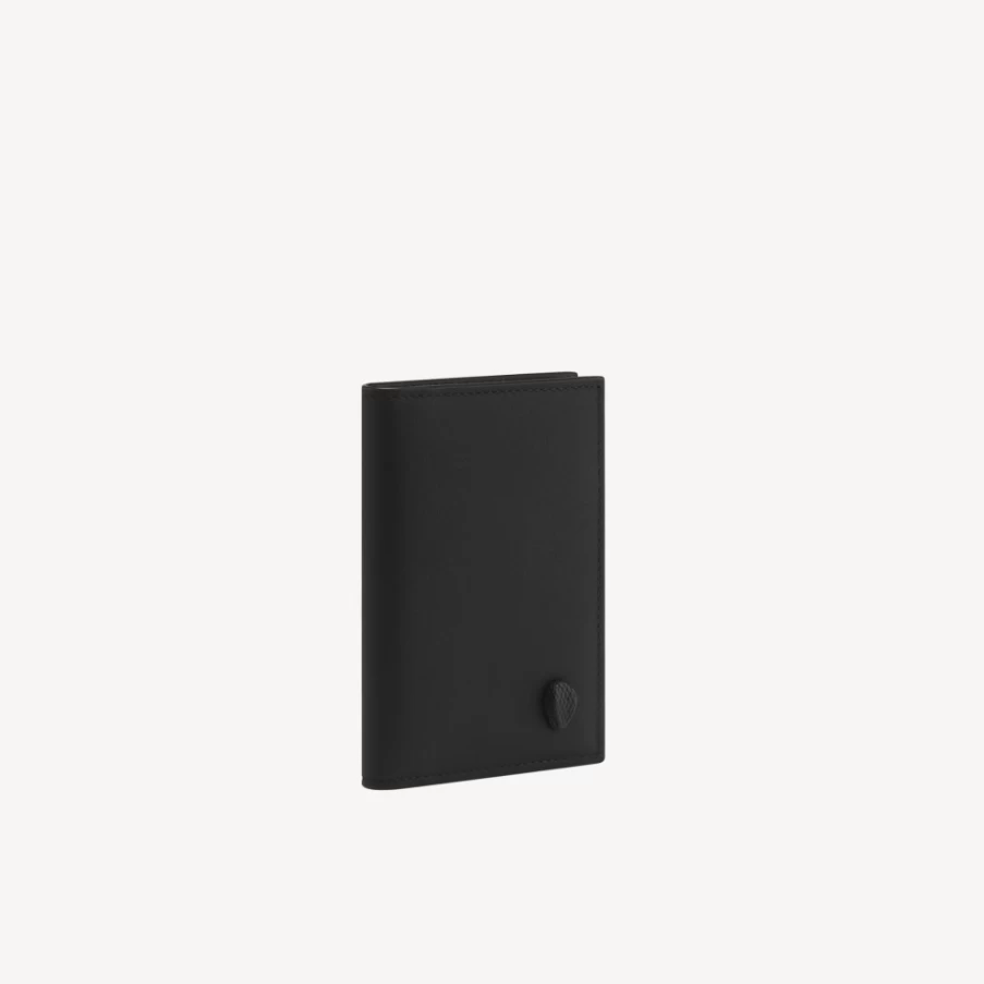 BVLGARI Serpenti Forever Folded Card Holder in Black for Women | Luxury Leather Wallet