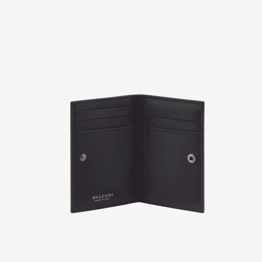 BVLGARI Serpenti Forever Folded Card Holder in Black for Women | Luxury Leather Wallet