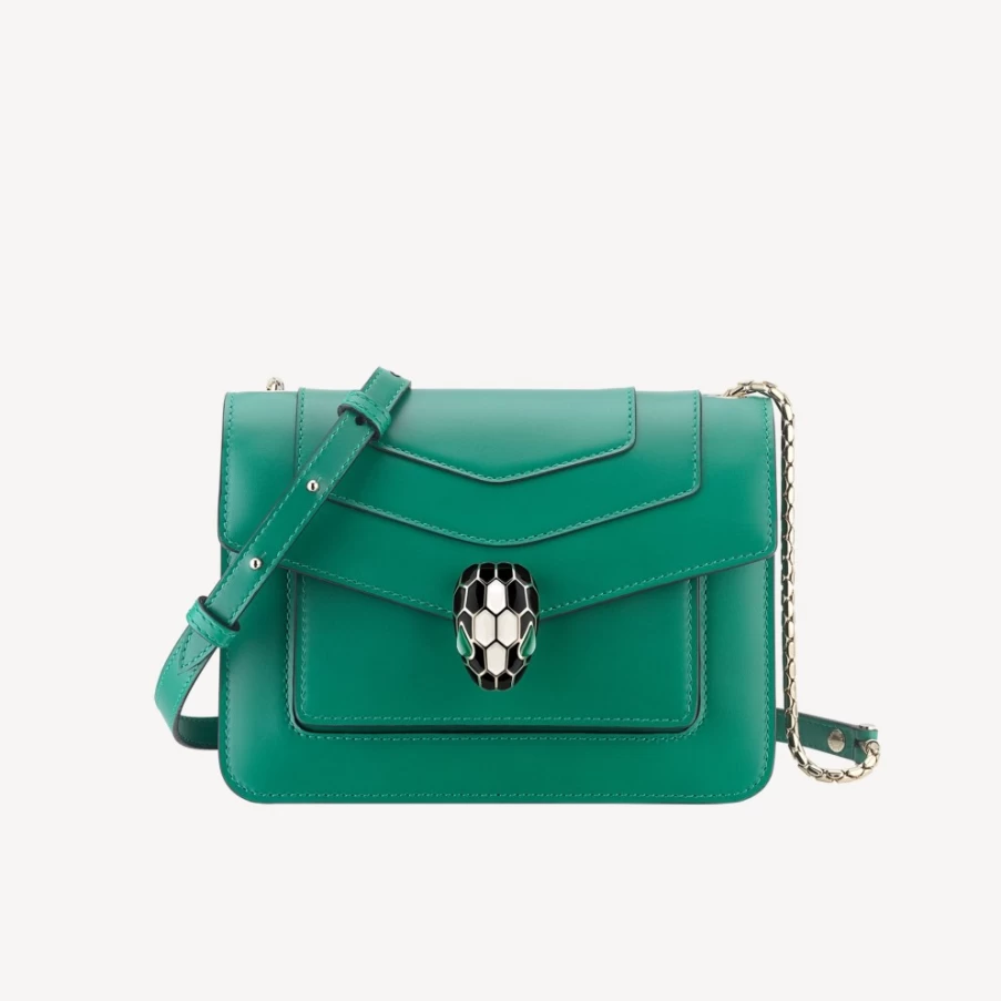 BVLGARI Serpenti Forever Green Crossbody Bag for Women | Luxury Leather Handbag