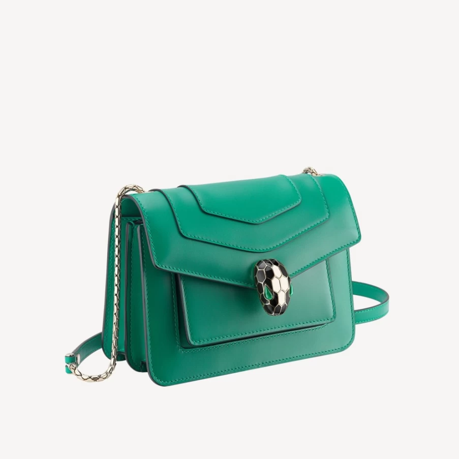 BVLGARI Serpenti Forever Green Crossbody Bag for Women | Luxury Leather Handbag