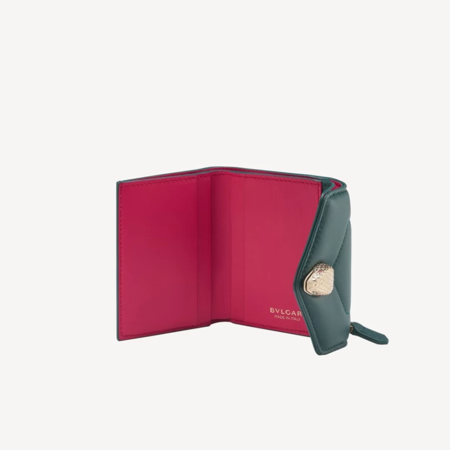 BVLGARI Serpenti Green Reverse Trifold Wallet for Women