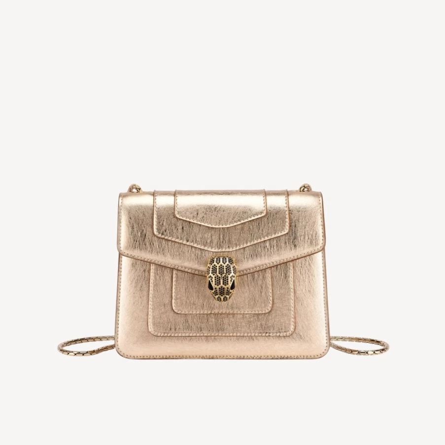 BVLGARI Serpenti Forever Light Gold Crossbody Bag for Women | Luxury Designer Handbag