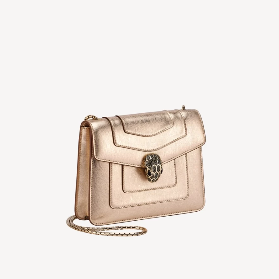 BVLGARI Serpenti Forever Light Gold Crossbody Bag for Women | Luxury Designer Handbag