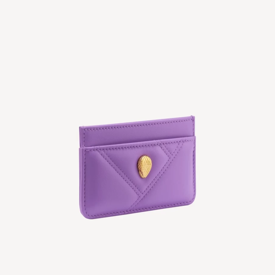 BVLGARI Serpenti Purple Cabochon Card Holder for Women | Luxury Leather Wallet