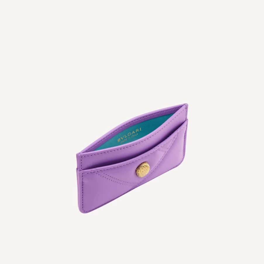 BVLGARI Serpenti Purple Cabochon Card Holder for Women | Luxury Leather Wallet
