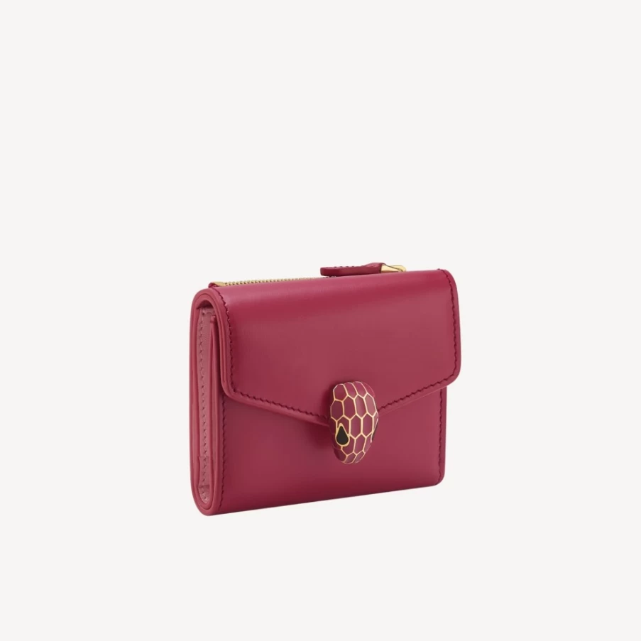 BVLGARI Serpenti Forever Trifold Wallet for Women - Red Leather Luxury Clutch