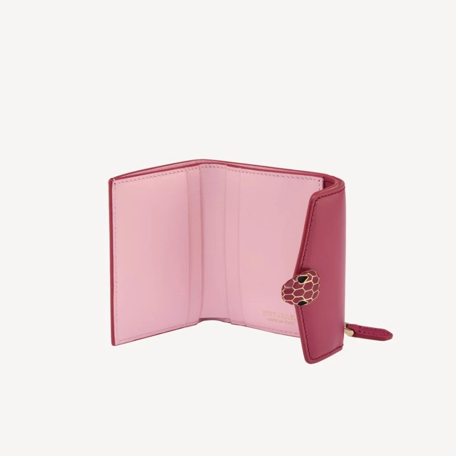 BVLGARI Serpenti Forever Trifold Wallet for Women - Red Leather Luxury Clutch