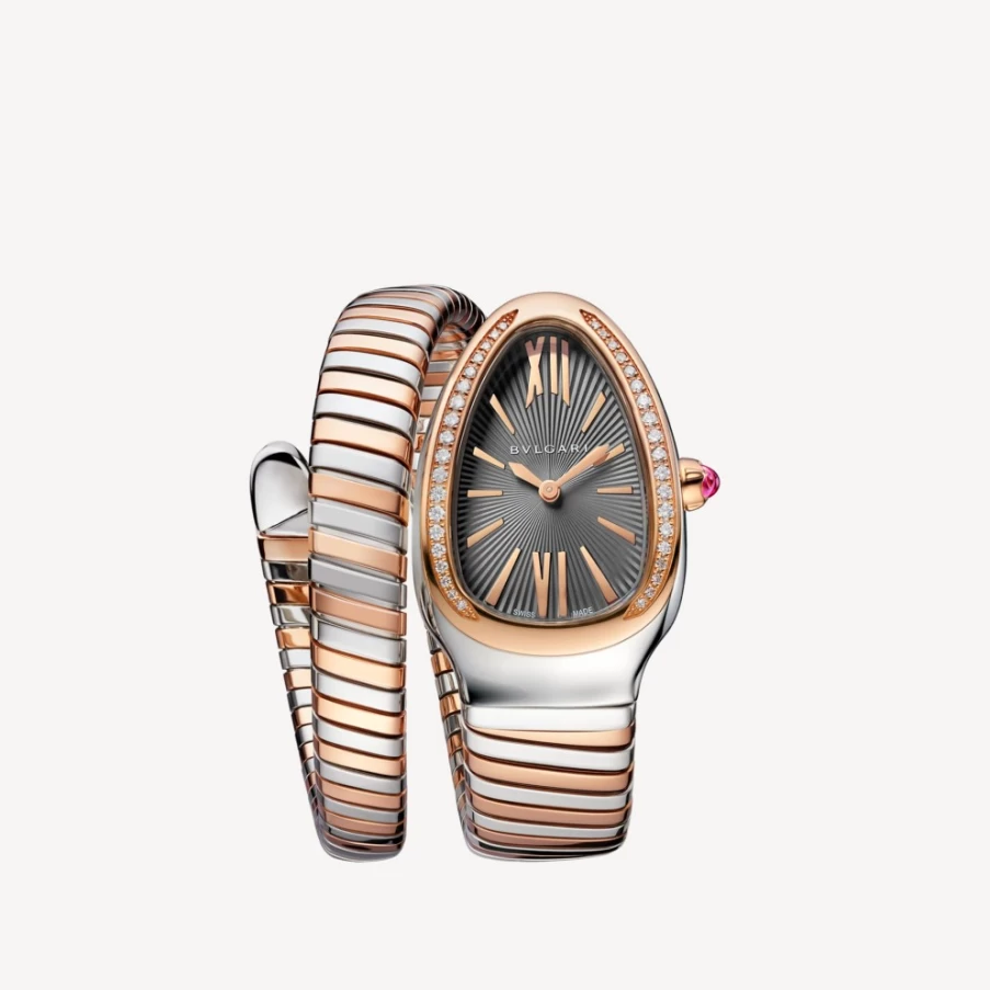 BVLGARI Serpenti Tubogas Grey Watch for Women | Luxury Steel Bracelet Timepiece