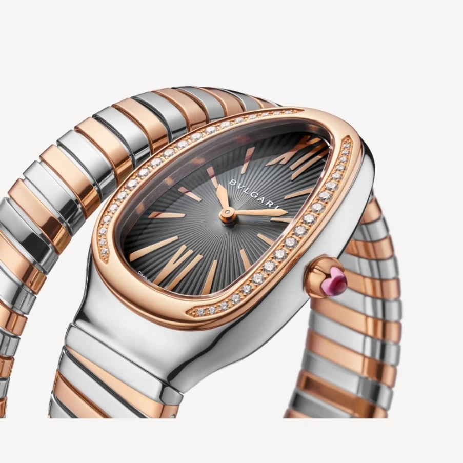 BVLGARI Serpenti Tubogas Grey Watch for Women | Luxury Steel Bracelet Timepiece