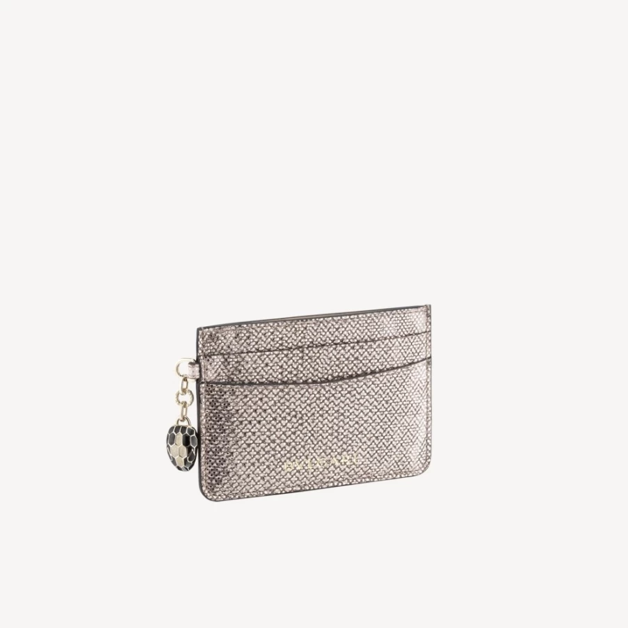 BVLGARI Serpenti Forever Beige Leather Card Holder for Women